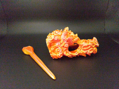 Color-Shifting Dragon Head Hair Pin for Renfaire and Everyday Wear with 3D Printed dragon skull and bone pin