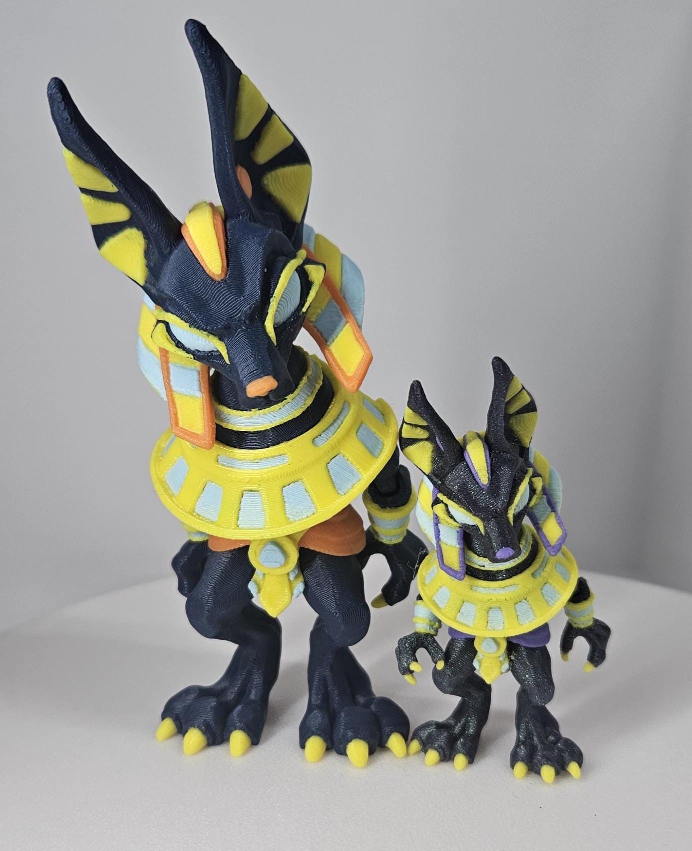 3D printed articulated Anubis with staff (larger version)