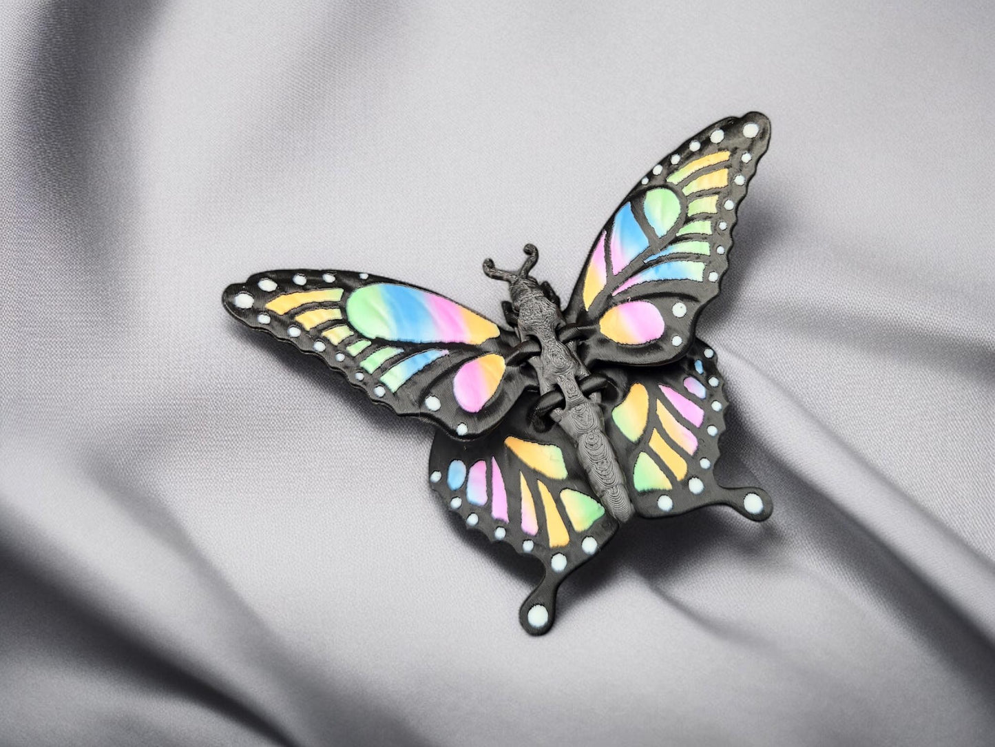 3D Printed Articulated Butterfly, Rainbow or Purple Silk Butterfly Figurine, Flexible Butterfly Decor, Unique Gift for Nature Lovers