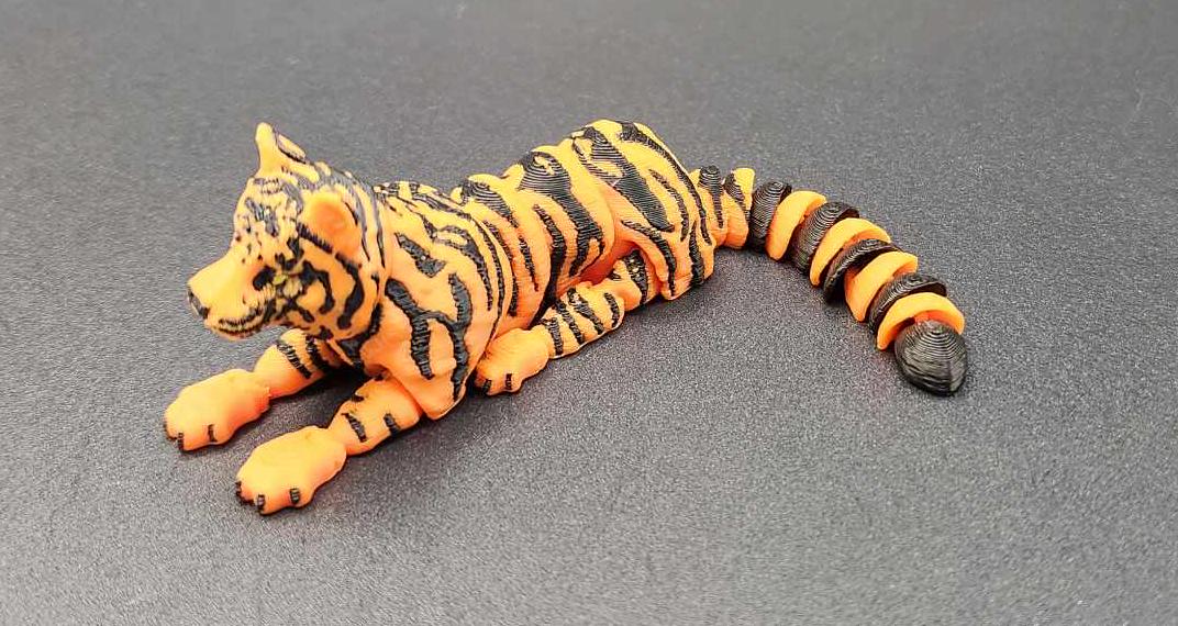 3D Printed Orange and Black Flexy Tiger - Small - Keychain sized - Posable Toy - Articulated Tiger Figure