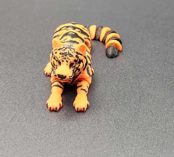 3D Printed Orange and Black Flexy Tiger - Small - Keychain sized - Posable Toy - Articulated Tiger Figure