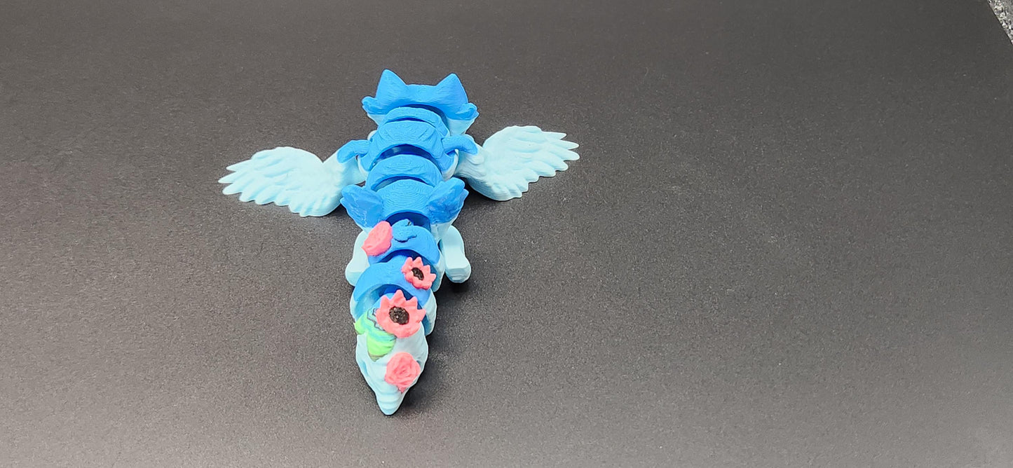 Fairy Wolf Keychain  Articulated 3D Printed Wolf with Wings & Floral Design