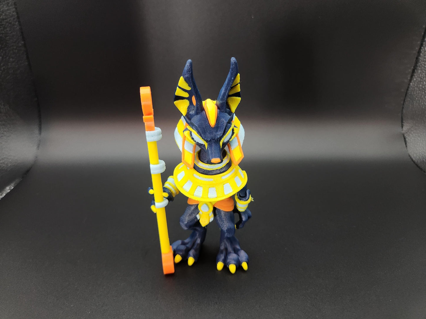 3D printed articulated Anubis with staff (larger version)