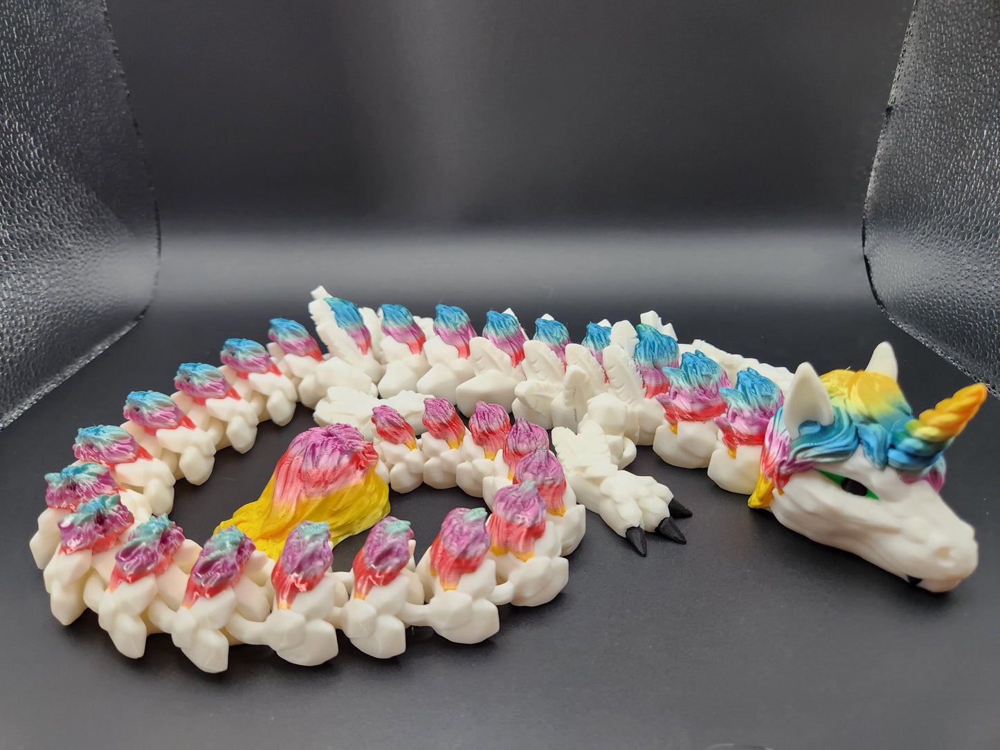 3D Printed Rainbow Alicorn Dragon | Flexible Articulated Toy | Unique Unicorn Dragon Figurine | Custom Rainbow Dragon