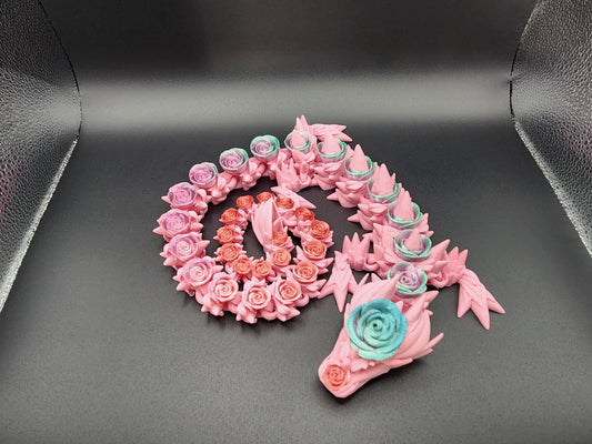 3D Printed Flexible Articulated Rose Dragon | Poseable Fantasy Dragon Figurine | Unique Dragon Gift for Fantasy Lovers