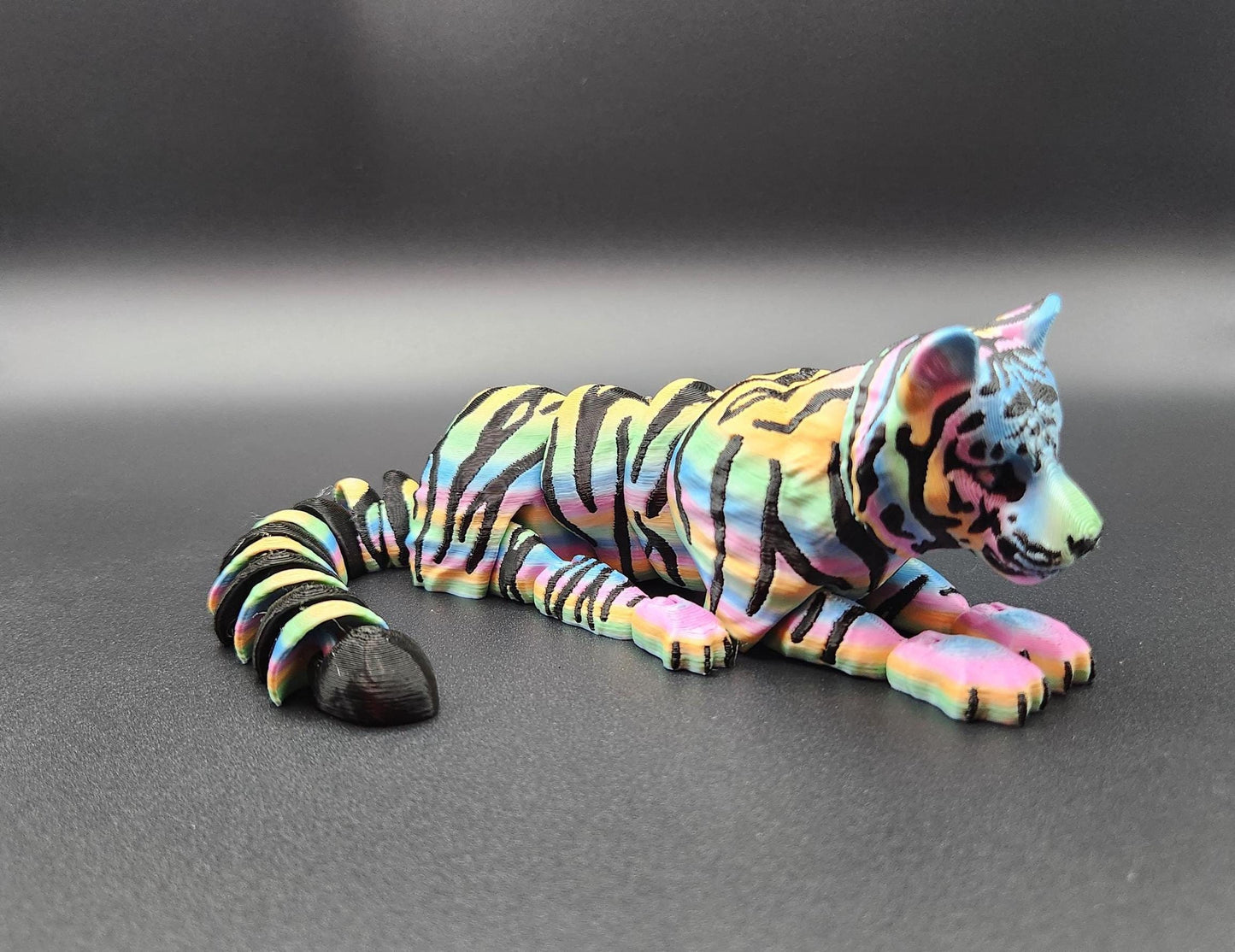 Vibrant Rainbow Flexy Tiger - Large 3D Printed Posable Toy