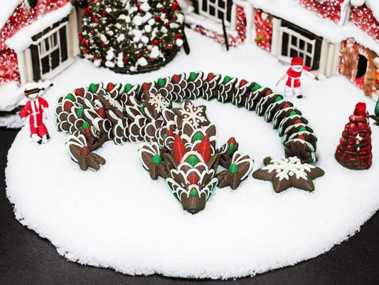 3D Printed Flexy Gingerbread Dragon | Cute Christmas Decor | Articulated Holiday Dragon Gift