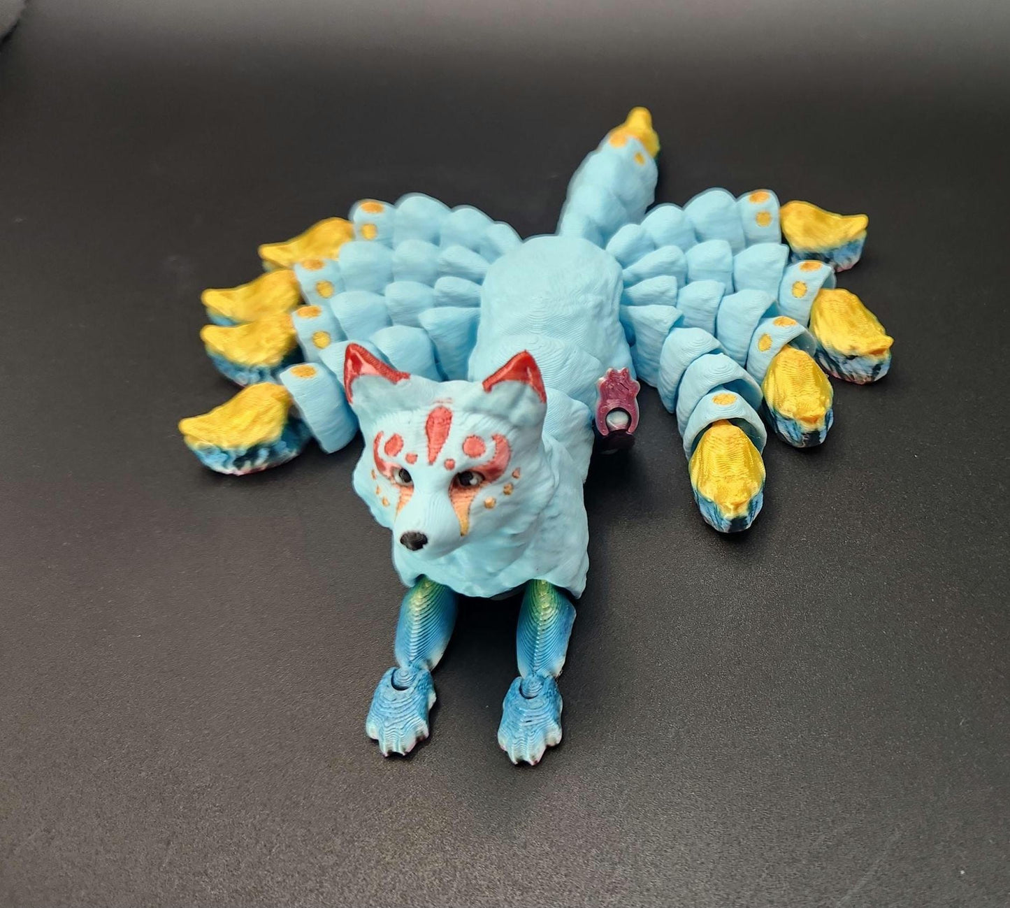 3D Printed Articulated Kitsune | 9-Tailed Fox Figurine | Mythical Japanese Fox Spirit Decor | Cute Art Toy Gift