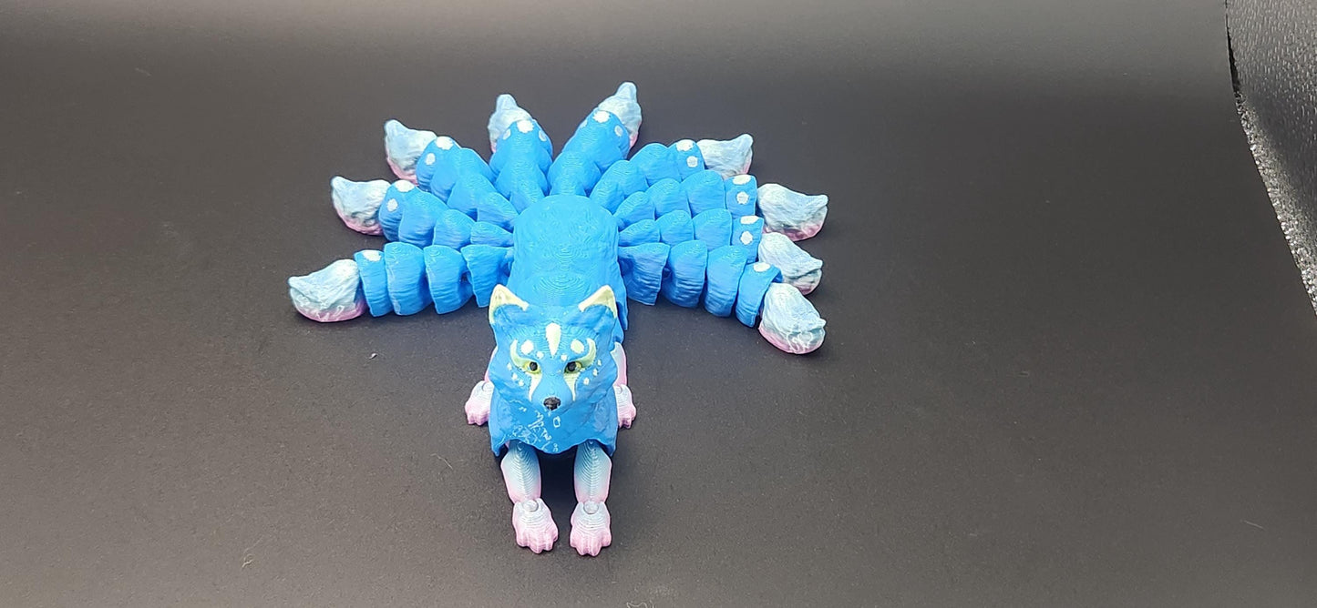 3D Printed Articulated Kitsune | 9-Tailed Fox Figurine | Mythical Japanese Fox Spirit Decor | Cute Art Toy Gift