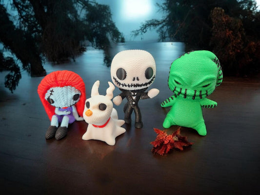 Handmade crochet dolls inspired by Nightmare Before Christmas characters offering unique crochet Nightmare Before Christmas gifts