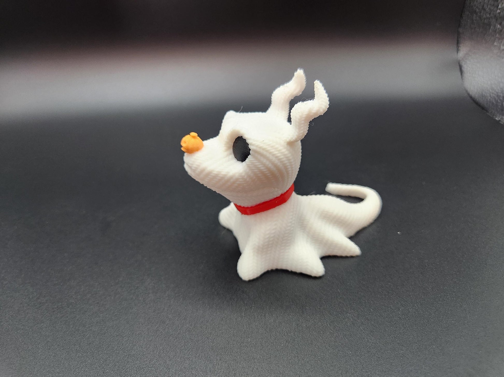 Handcrafted crochet Zero dog figure with red collar unique crochet Nightmare Before Christmas gifts