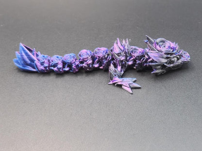 Etsy 3D printed baby dragon model in purple and blue with detailed scales and wings