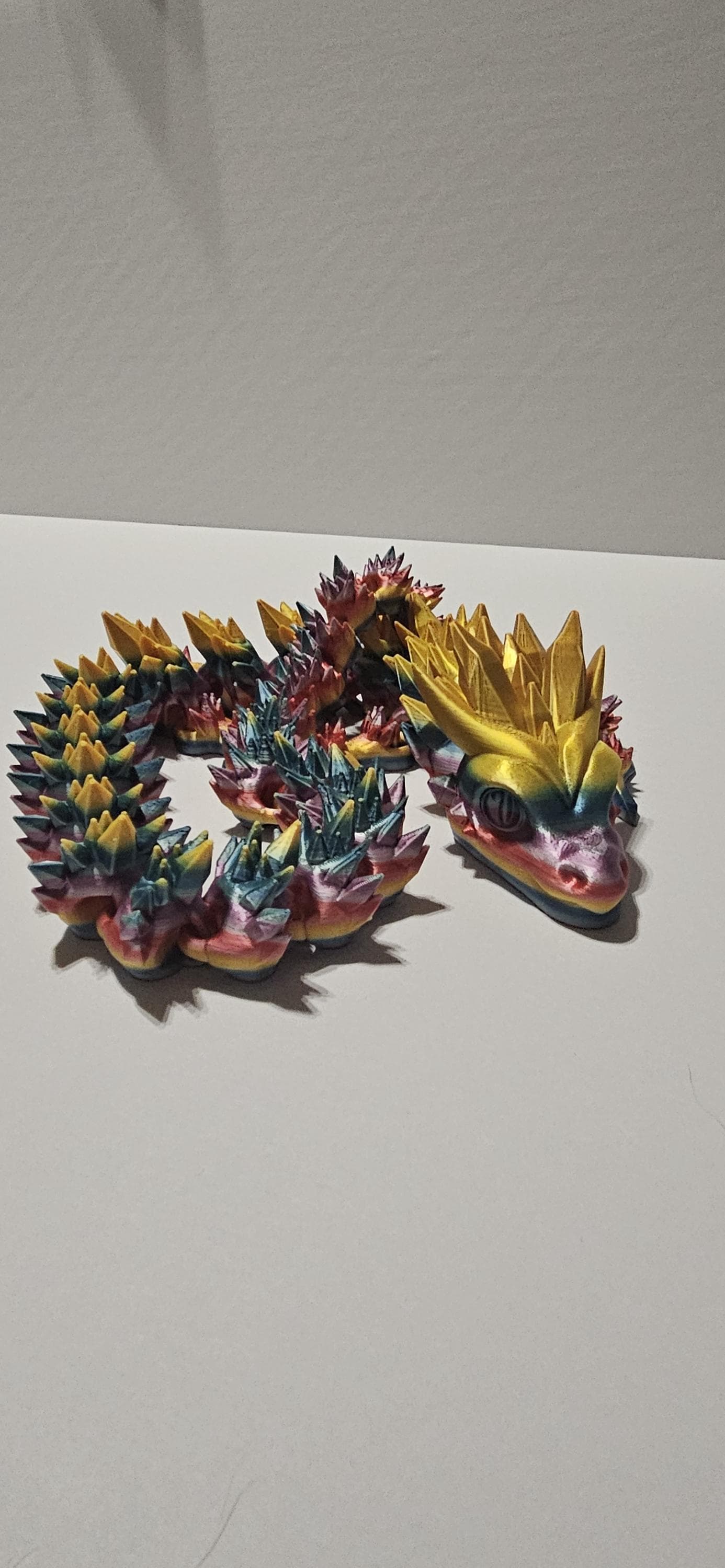 Colorful 3D printed crystal dragon figurine with golden head and intricate scaled body from Etsy